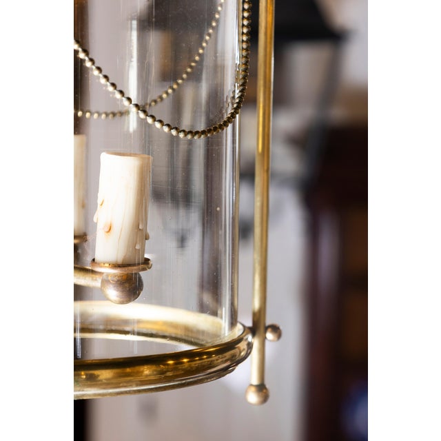 Brass Elegant French Brass and Glass Lantern Chandelier, circa 1940 For Sale - Image 8 of 8