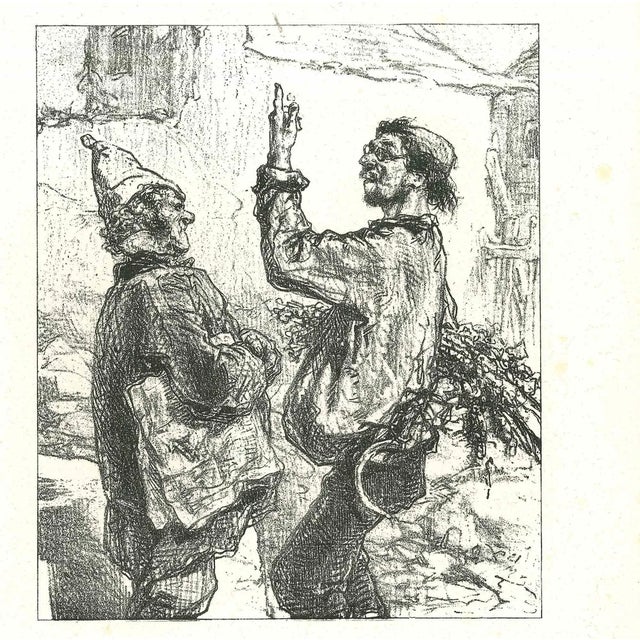 Paul Gavarni, The Conversation, Original Lithograph, 1881 For Sale