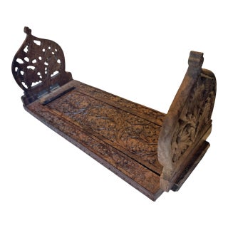 Vintage Hand-Carved Indian Rosewood (Sheesham) Folding Book Stand / Lectern With Intricate Floral Carvings For Sale