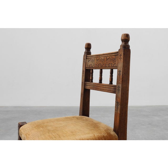 Spanish Hand-Carved Oak Side Chair with Velour Seat, 19th Century For Sale - Image 4 of 14