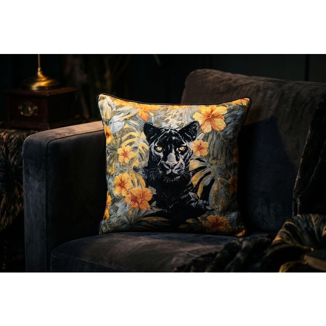 Black Panther Botanical Cushion Cover For Sale - Image 4 of 12