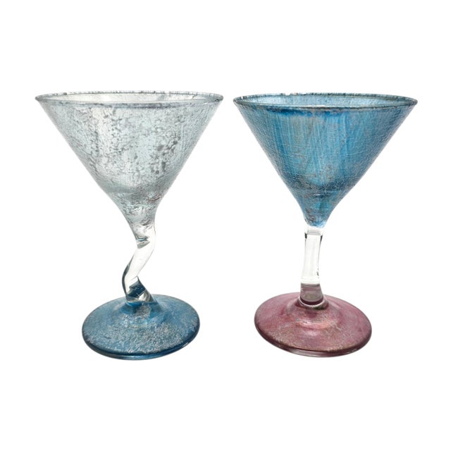 Set of 6 Jeing Hand Blown Pastel Art Glass Martini Glasses, Mixed Sizes For Sale - Image 10 of 18