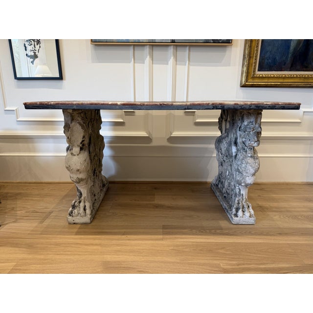 Mid 20th Century Italian Pietra Dura Marble Inlay Table With Ornate Carved Stone Pedestal For Sale - Image 4 of 5