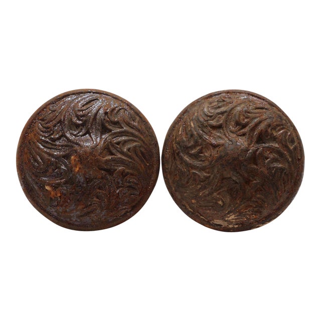 Pair of Antique Swirl Lockwood Cast Iron Door Knobs For Sale