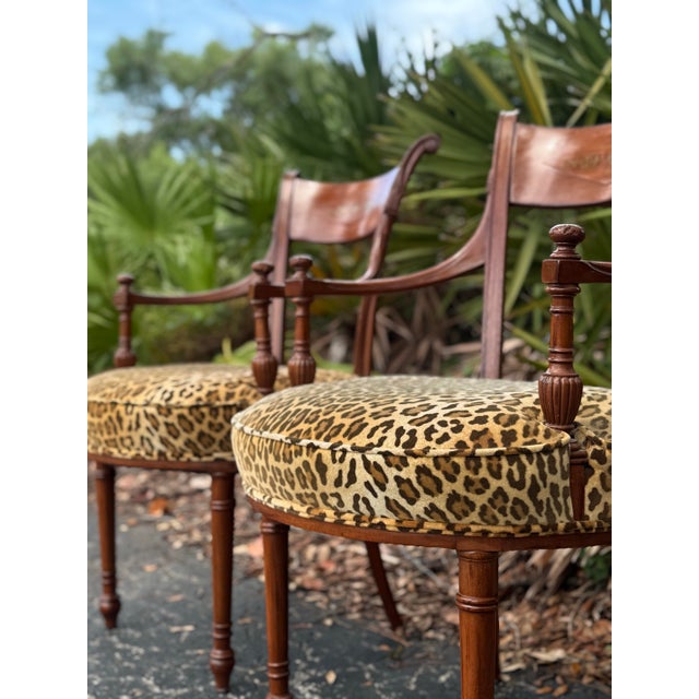 Antique Pair of French Regency Style Rosewood Armchairs With Brass Inlay & Leopard Upholstery For Sale In Tampa - Image 6 of 6