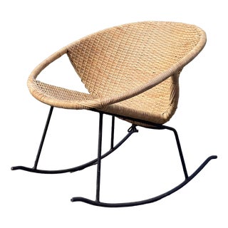 Modernist Wicker Cane Rocking Chair, 1960s For Sale