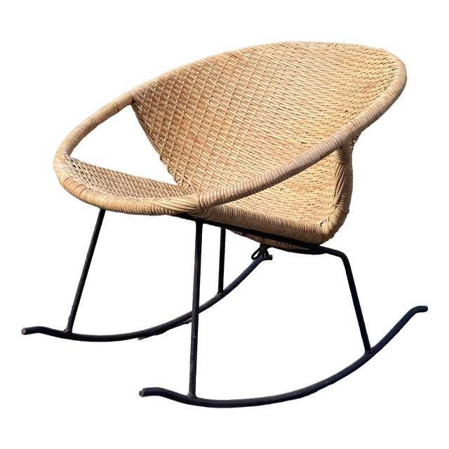 Modernist Wicker Cane Rocking Chair, 1960s For Sale