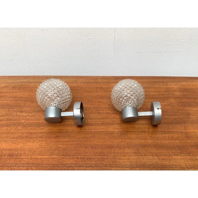 Vintage Space Age Glass and Metal Wall Lamp Sconce, 1970s, Set of 2 For Sale - Image 3 of 18
