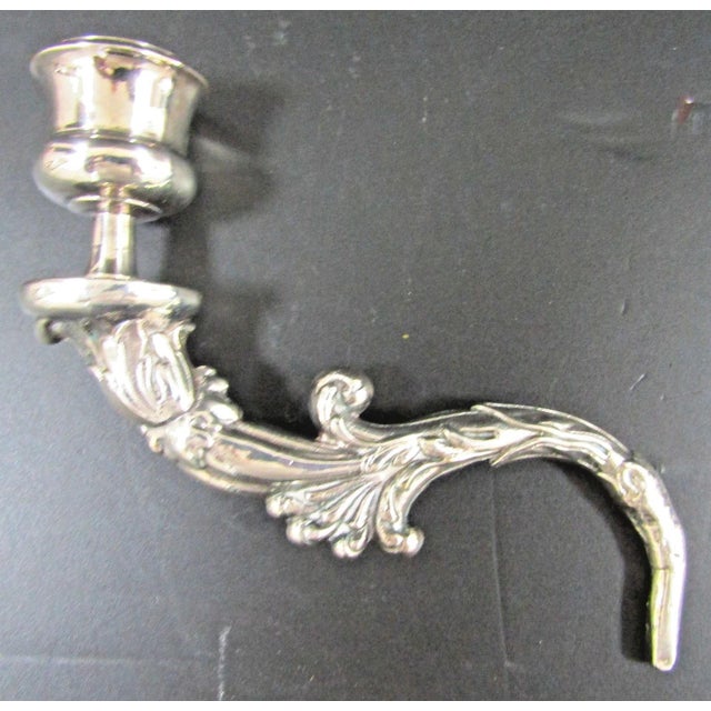 Late 19th Century Matched Pair of Blaker Baroque-Style Repousse Silver Plated Brass Candle Sconces For Sale - Image 10 of 11