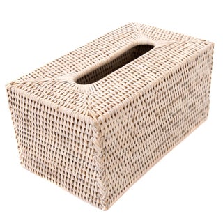 Artifacts Rattan Rectangular Tissue Box Cover, White Wash For Sale