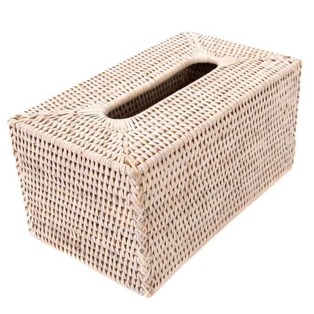 Artifacts Rattan Rectangular Tissue Box Cover, White Wash Chairish