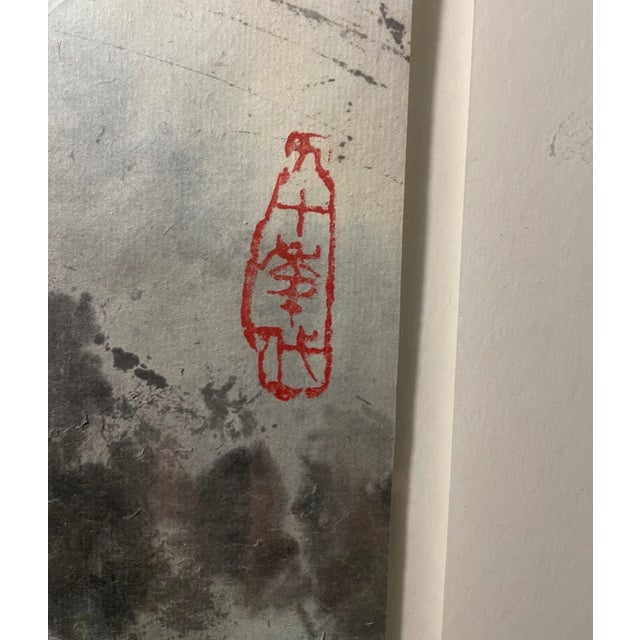 Large Vintage 1992 Original Chinese Ink Watercolor Mountain Landscape Painting For Sale - Image 13 of 17