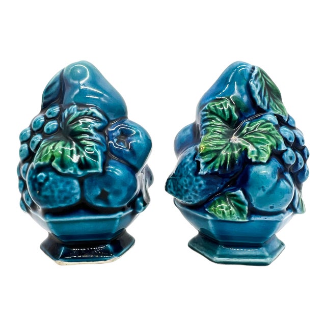 1960’s Inarco Blue Mood Indigo Fruit Topiary Salt and Pepper Shakers - Mid Century Modern, Retro For Sale