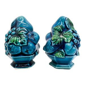 1960’s Inarco Blue Mood Indigo Fruit Topiary Salt and Pepper Shakers - Mid Century Modern, Retro