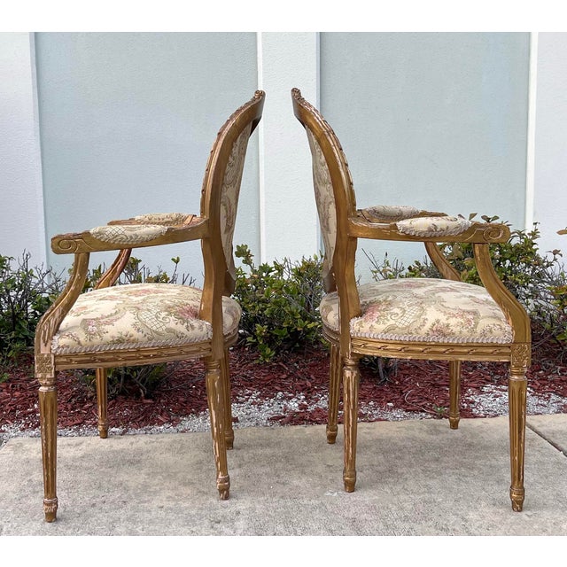Pair of Elegant Antique Gilded Louis XVI Style Chairs. Some Restoration Required For Sale - Image 4 of 12