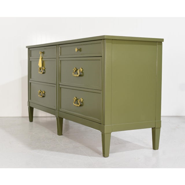 Mid Century Transitional Dresser by Dunbar in Green - Newly Painted For Sale In Chicago - Image 6 of 12