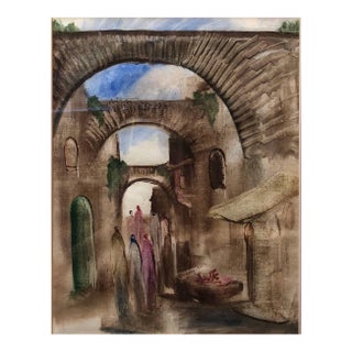 Andre Elbaz, Jerusalem Old City Landscape, Expressionist Judaica Israeli Painting For Sale