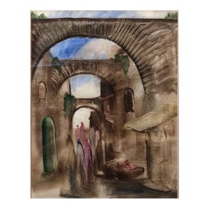 Andre Elbaz, Jerusalem Old City Landscape, Expressionist Judaica Israeli Painting