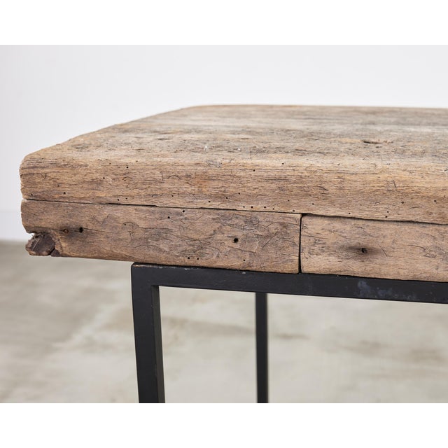 Monumental Reclaimed Wood Plank Top Iron Console 13.5 Ft For Sale - Image 9 of 18
