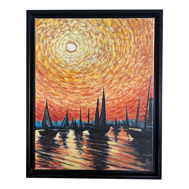 Golden Sky Over the Harbor – Original Oil Painting For Sale