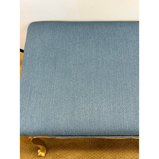 Wood Giltwood Louis XV Style Long Blue Upholstered Bench, Window Seat For Sale - Image 7 of 7