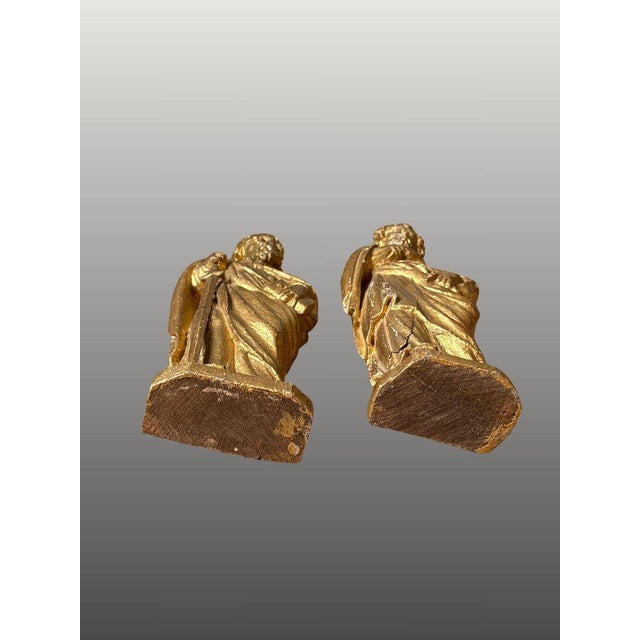 French Saint Peter and Saint Paul, 17th-century gilt stucco wood sculpture For Sale - Image 3 of 5