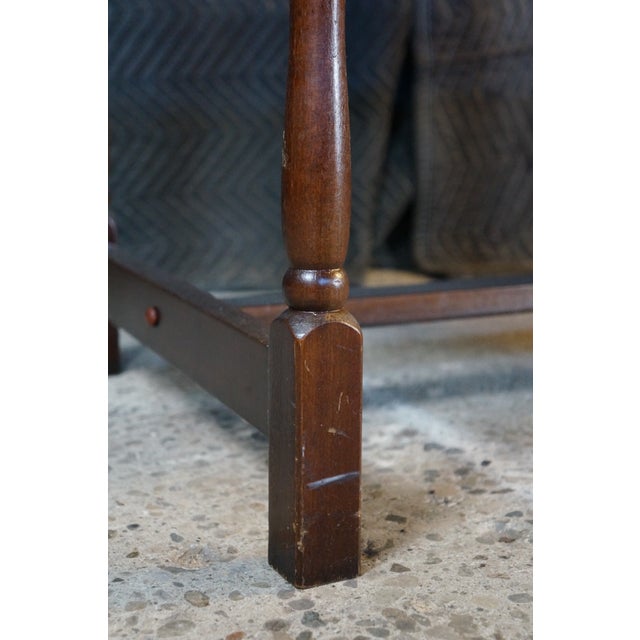 Wood Vintage American Country Farmhouse Mahogany Settee Bench Needlepoint Seat For Sale - Image 7 of 17