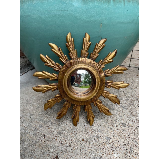 1940s French Petite 9.5" Giltwood Sunburst Convex Wall Mirror For Sale - Image 13 of 15
