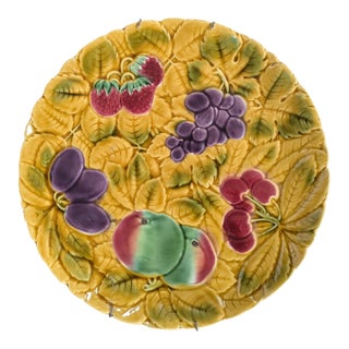 Antique French Barbotine Majolica Fruit Decorative Plate For Sale