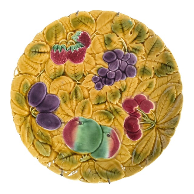 Antique French Barbotine Majolica Fruit Decorative Plate For Sale
