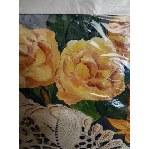 1997 Original Michael Rodgers Watercolor Still Life-Orange Roses & Lace For Sale - Image 4 of 7