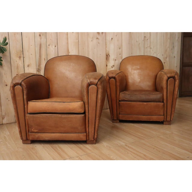 Art Deco Leather Club Chairs, 1930s, Set of 2 For Sale - Image 4 of 14
