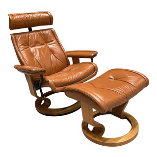 Ekornes Stressless Leather Recliner and Footstool - a Pair For Sale