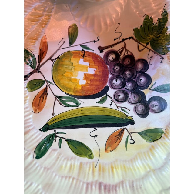 Yellow Mid 20th Century Italian Hand-Painted Ceramic Tiered Seafood & Appetizer Server With Pearl Glaze For Sale - Image 8 of 9