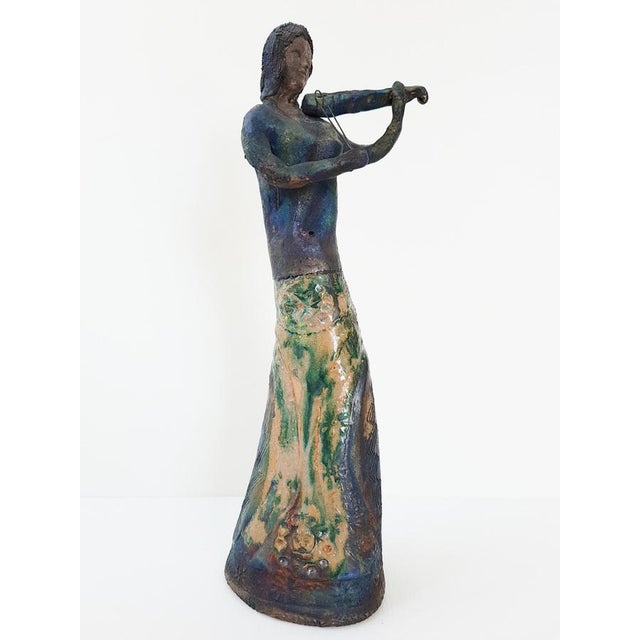 Vintage Terracotta Ceramic Violinist, 1950s For Sale - Image 9 of 9