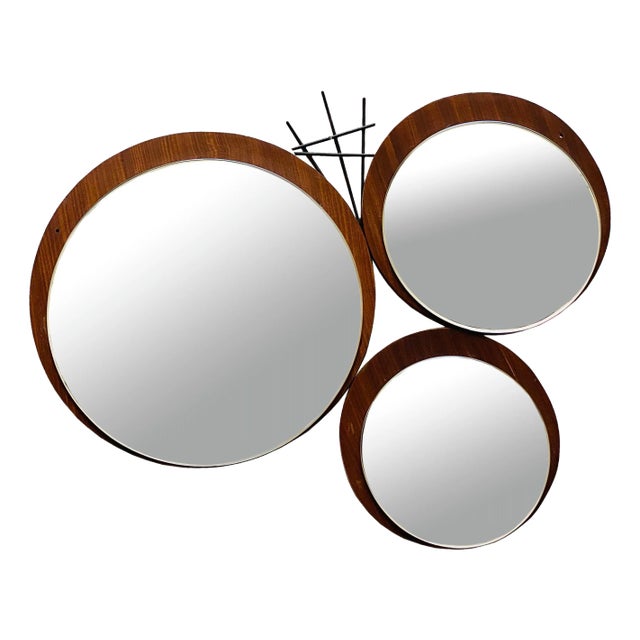 Teak and Metal Wall Mirror Composition, Italy, 1960s For Sale