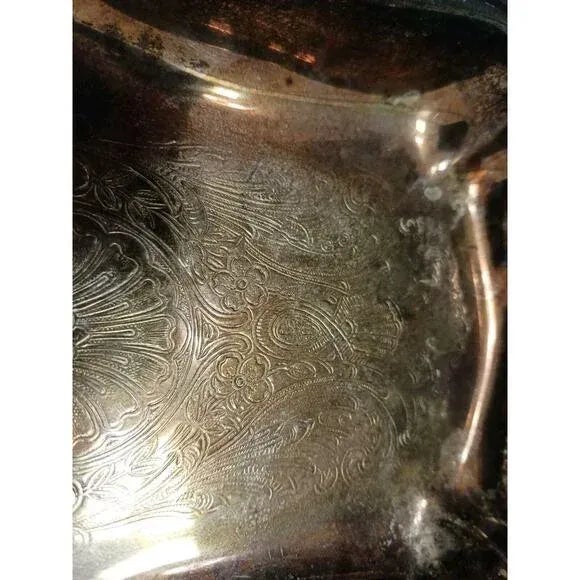 Antique Leonard 11" Serving Tray Footed Handles Silverplate Patina Aged Vintage For Sale - Image 15 of 16
