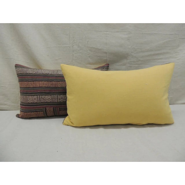 Turkish Vintage Woven Stripes Turkish Lumbar Decorative Pillows - Set of 2 For Sale - Image 3 of 4