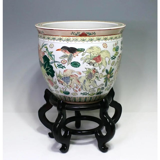 Mid 20th Century Large Chinese White Enamelled Porcelain Lotus Pond Planter / Jardiniere, Goldfish, Ducks and Flowers (Republic Period) For Sale - Image 5 of 15