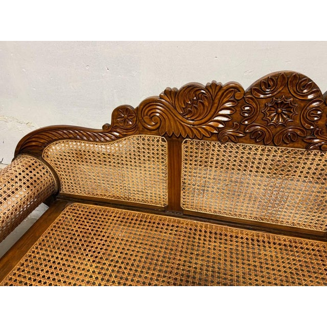 Vintage British Colonial West Indies Cedrela and Caned Settee Sofa For Sale In Washington DC - Image 6 of 17