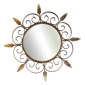Small Vintage Round Wall Mirror with Metal Frame, 1970s
