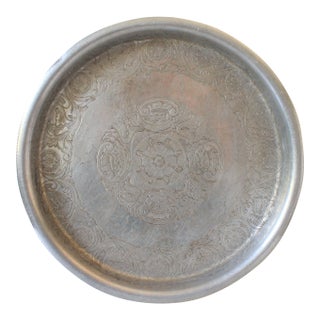 Vintage Hand Wrought Etched Aluminum Tray For Sale