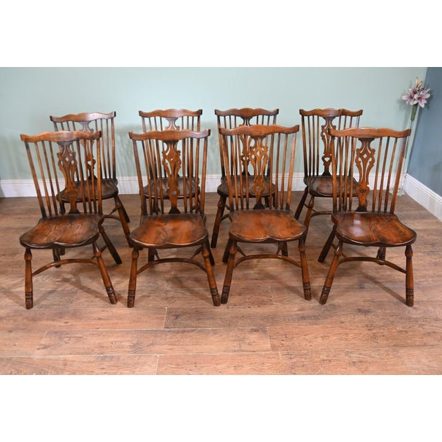 Oak Refectory Table and Windsor Dining Chairs, Set of 9 For Sale - Image 3 of 15