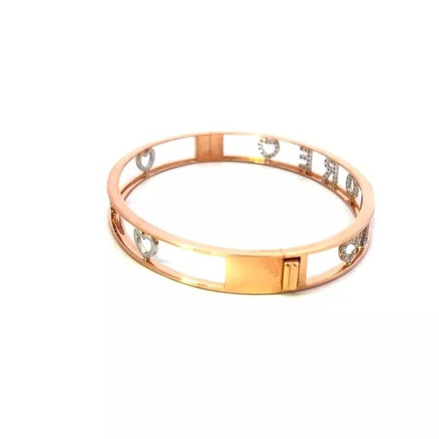 1990s Orianne Collins Diamond Gold Kiss Bangle 18k Two Tone Hinged Open Style. Large For Sale - Image 5 of 6