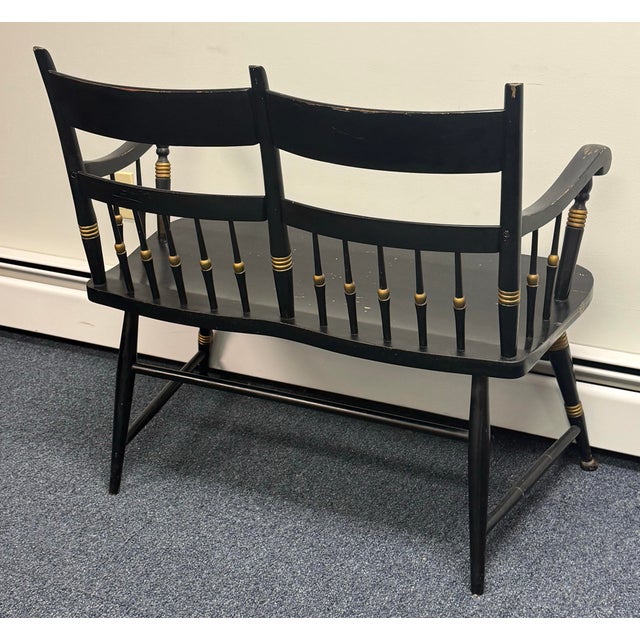 American Vintage Paint Decorated Hitchcock Style Bench For Sale - Image 3 of 7
