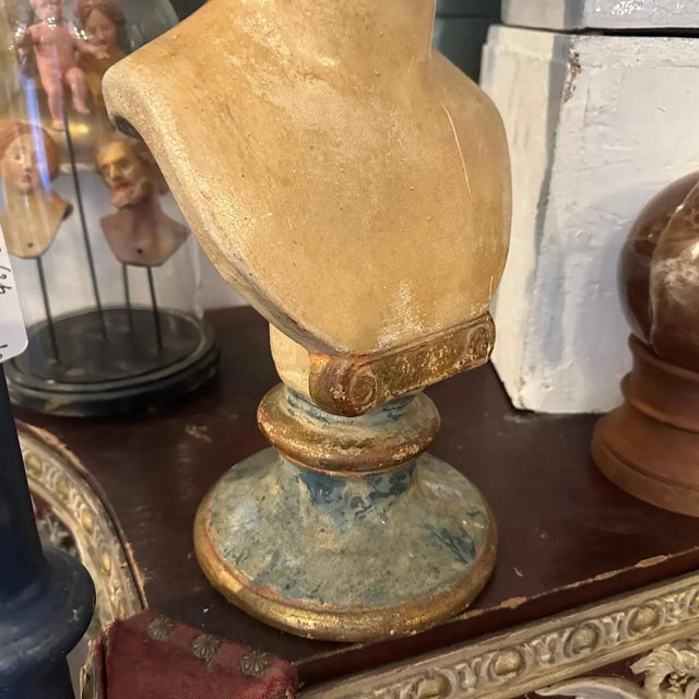 A Neo Classical Revival Hand-Painted Sicilian Terracotta Bust of a Young Boy For Sale - Image 12 of 15