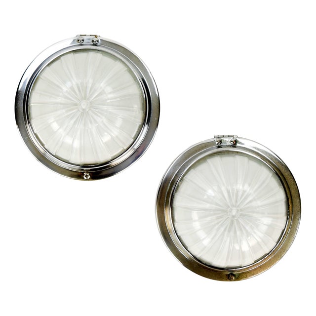 Art Deco Maritime Wall Lights in Chrome and Glass, 1930, Set of 2 For Sale