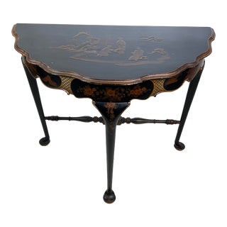 Vintage Oriental Half Moon Black Lacquer For Sale