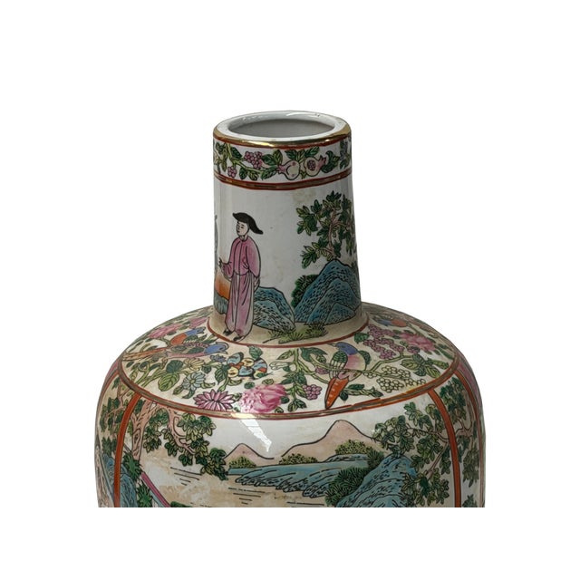 Vintage Chinese Famille Rose Palette Narrative Scene Porcelain Art Vase For Sale - Image 9 of 14