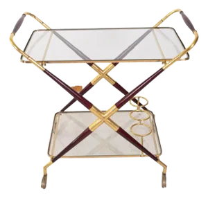 Vintage Brass and Glass Bar Cart with X-Frame Structure, 1950s